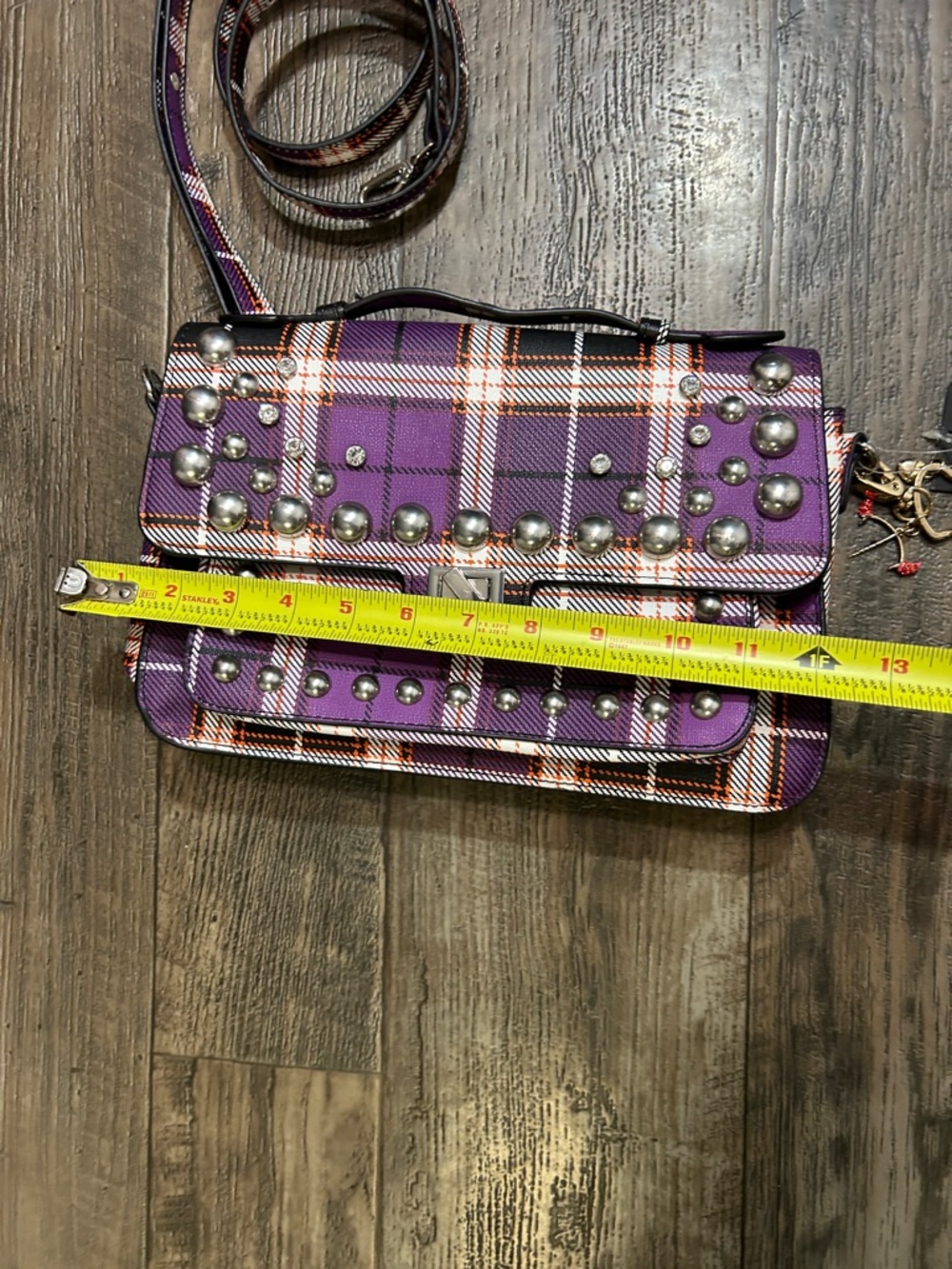 Steve Madden Studded Plaid Crossbody Bag Purple Multi Punk Rock NWT